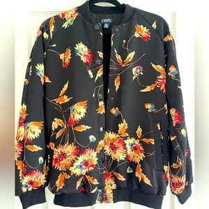 Black Satin Floral Bomber Jacket